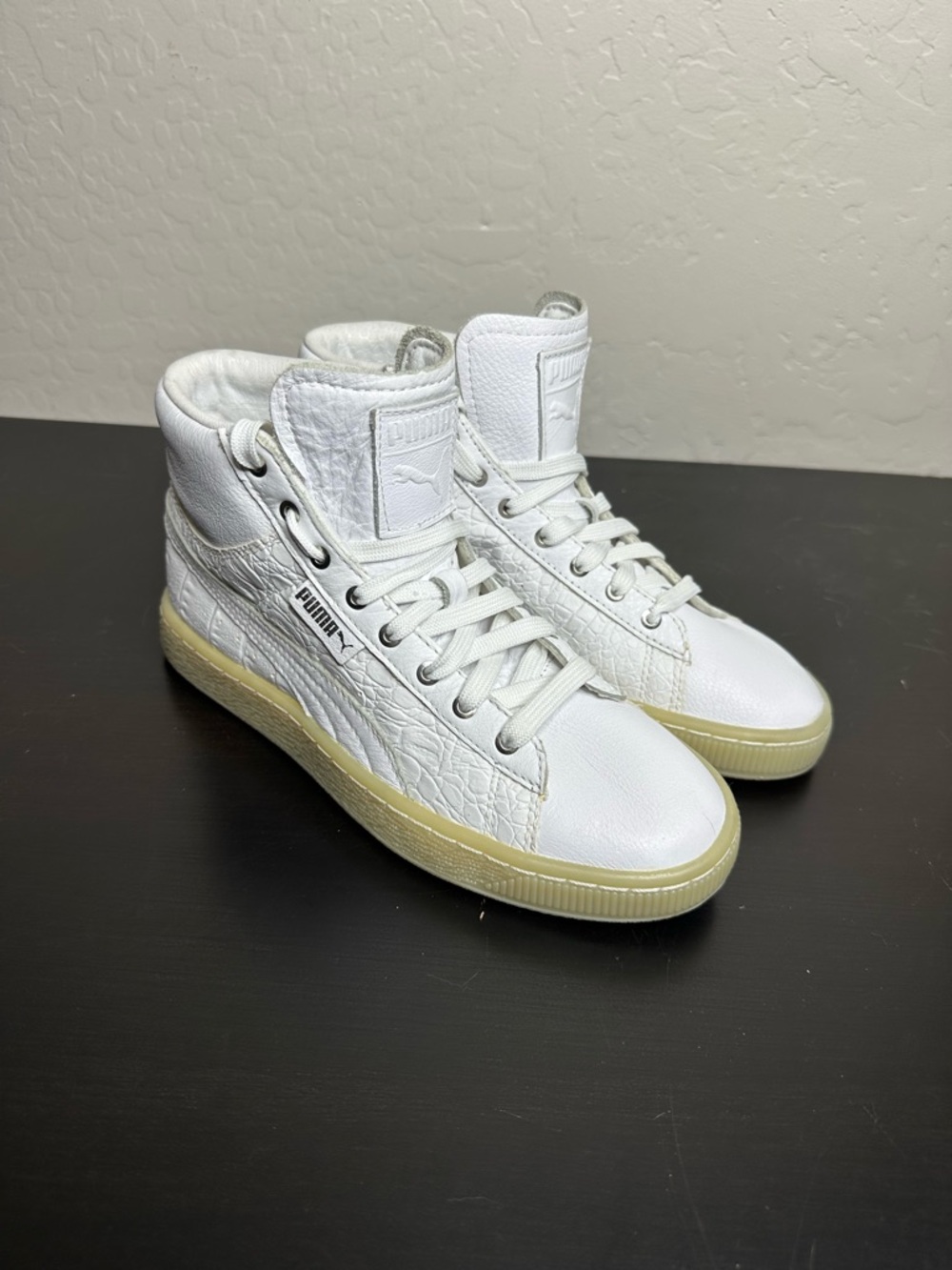 Puma White High-Top Sneakers with Cream Sole